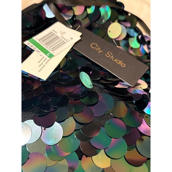 City Studio Green Iridescent Giant Sequin Mini Dress L NWT - Picture 4 of 4